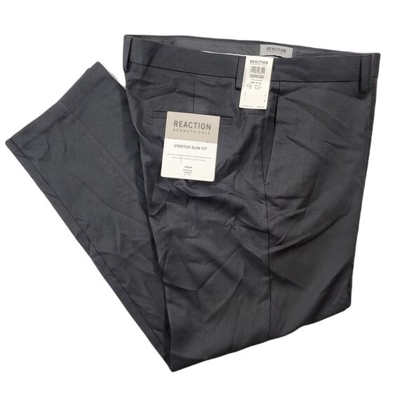 Kenneth Cole Slim-Fit Dress Pants Mens‎ 38 x 30 Black Shadow Check Flex NEW - Picture 1 of 4